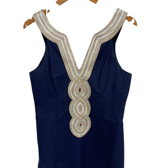 Lilly Pulitzer Valli Shift Dress Women's 6 Mini Metallic Sleeveless Navy Blue - Picture 4 of 10